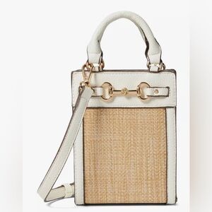Anne Klein small white & straw mini crossbody bag NWT